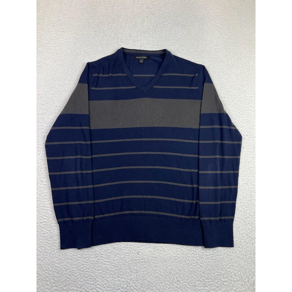 Banana Republic Mens Large Blue Striped V Neck Knit Pullover Sweater S/259290-00